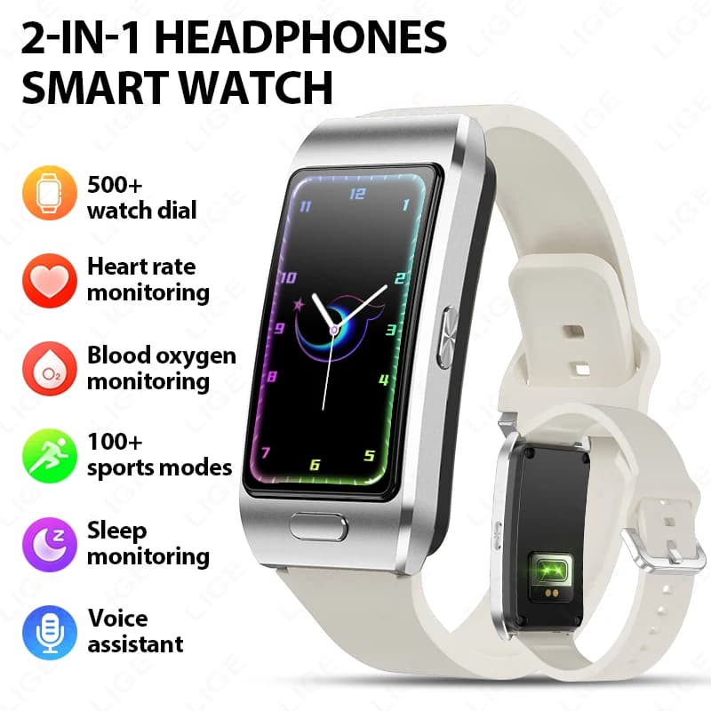 LIGE Sport Smart Watch with headphones Reply make calls 2 in 1 Bluetooth Music watch GPS Track Fitness Smart Band for Men