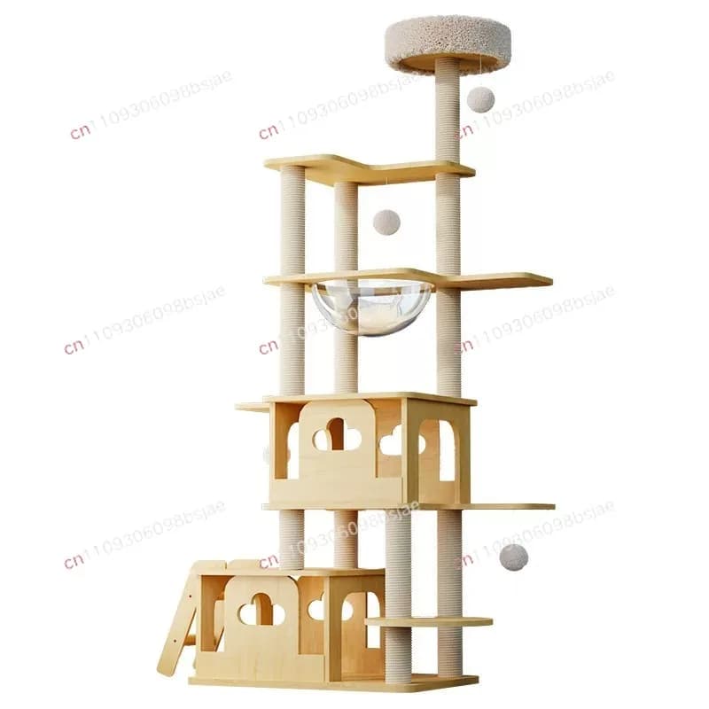 Solid wood cat climbing frame, cat nest, cat tree integrated, large luxury jumping platform, space capsule toy frame