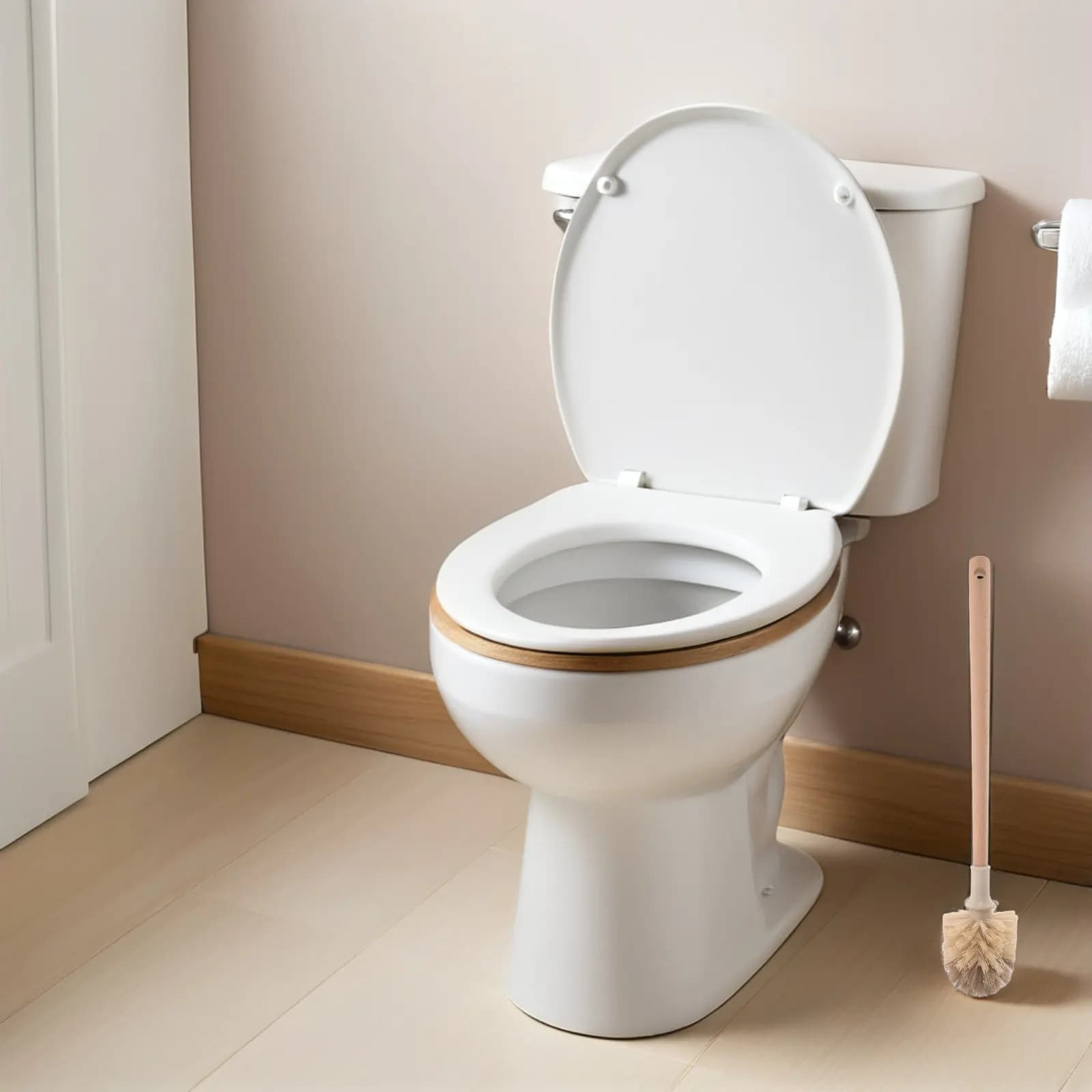 Set di 2 Spazzole per WC con Manico in Legno, Spazzola per Pulizia Profonda da 18 Pollici per WC e Bagno, per Macchie Ostinate