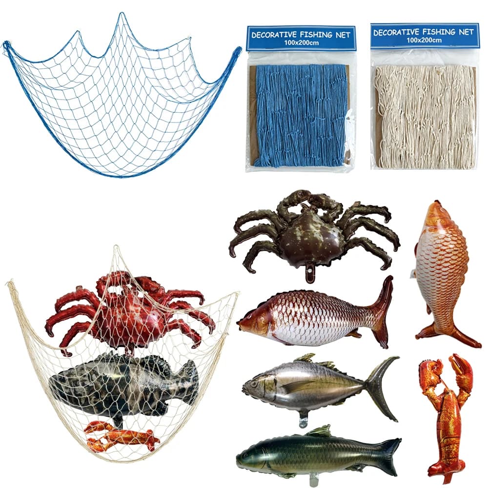 Nautical Fishing Themed Party Decor Fishing Net Realistic Fish Balloon for Fisherman Gone Fishing Themed Party Backdrop Supplies