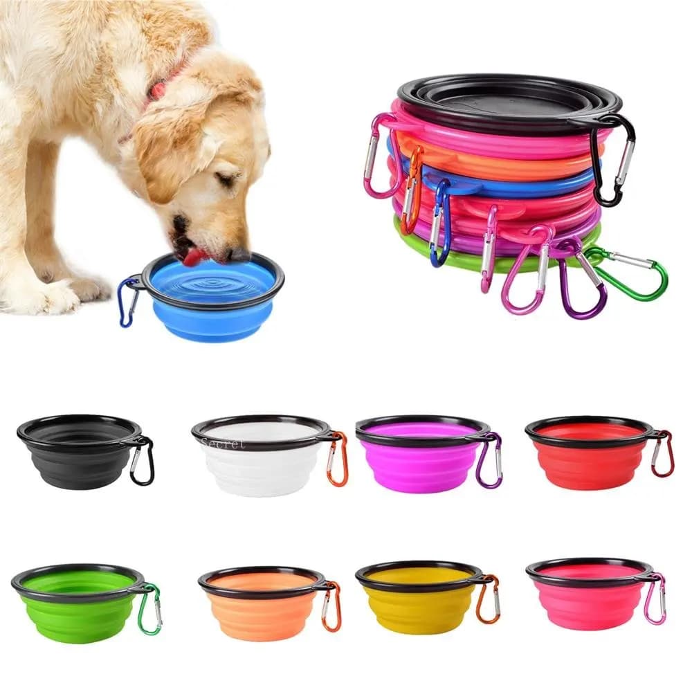 Ciotola per acqua per cibo per cani Pet da campeggio all'aperto Viaggio portatile pieghevole Forniture per animali domestici Ciotola per animali domestici Piatti con moschettone