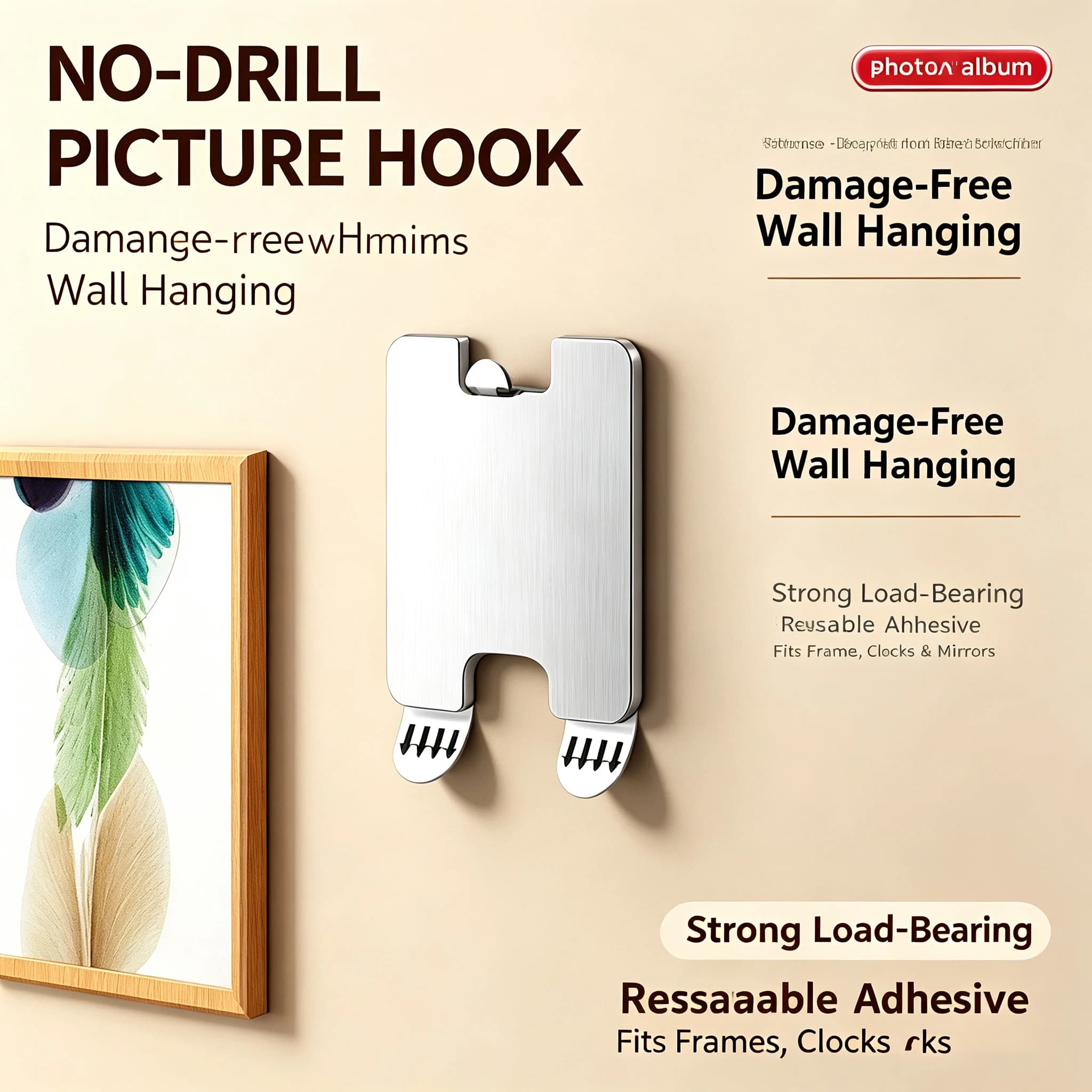 1/4pcs Strong Adhesive Photo Frame Hook No Drilling Picture Frame Hanger Seamless Oil Painting Mirror Picture Frame Holder Hook