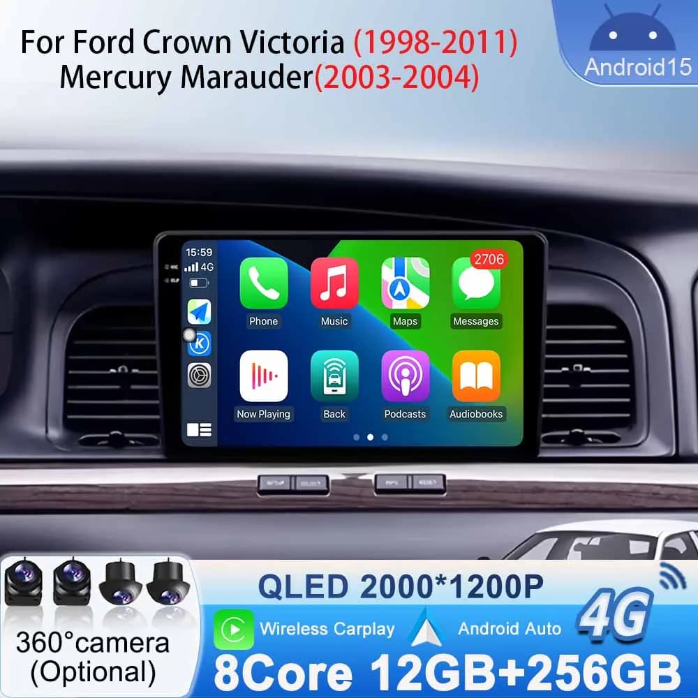 Navigazione GPS per Ford Crown Victoria 1998-2011 per Mercury Marauder 2003-2004 Lettore video multimediale per auto Autoradio Android 15