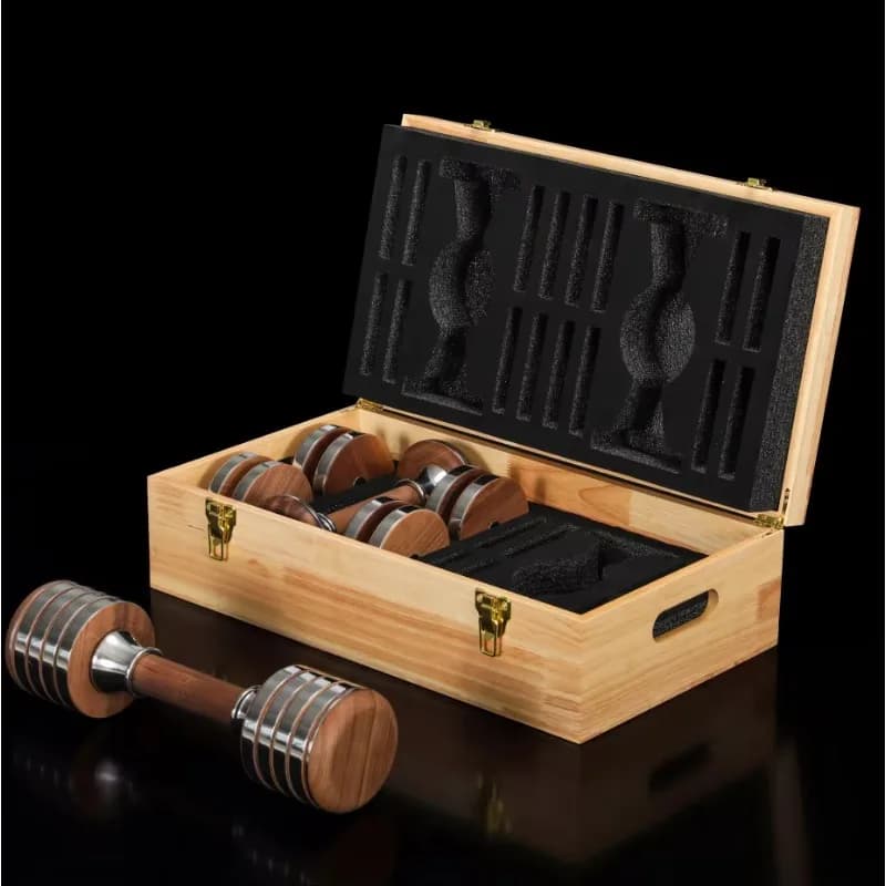 High Quality Luxury Wood Dumbbell Gift Box with Stainless Steel Adjustable Dumbbells Set for Men & Women Exercise