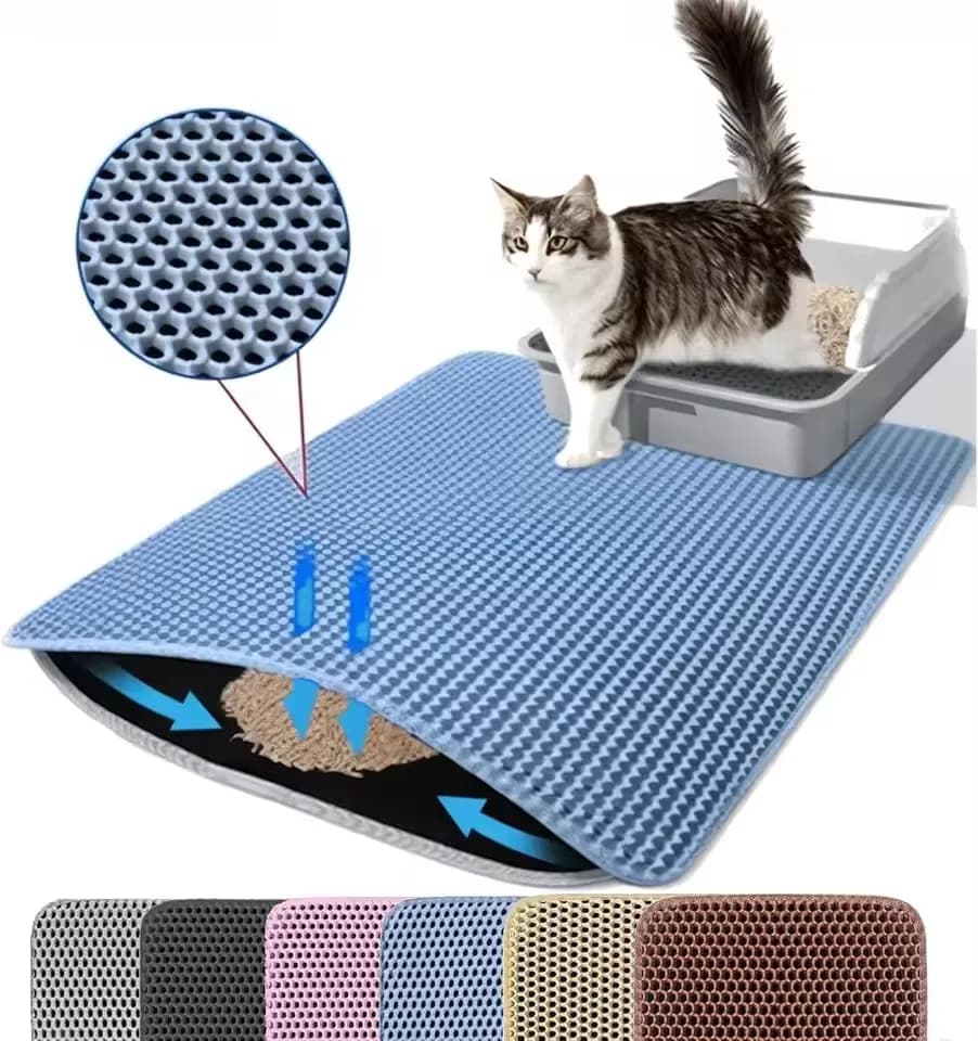 Tappetino per Lettiera Gatti a Doppio Strato, Antiscivolo, Grande, Resistente all'Usura, Impermeabile, per Lettiere per Gatti