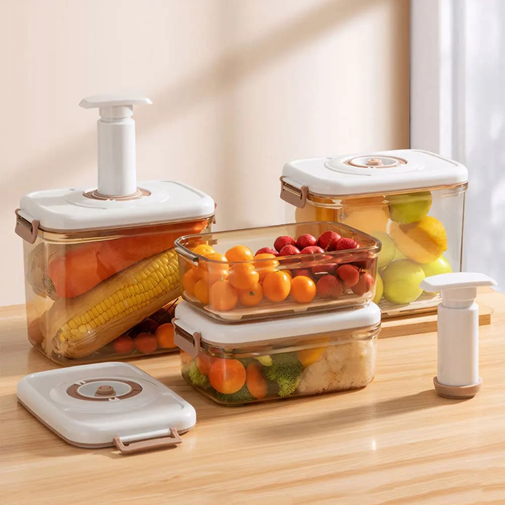 Contenitore per Alimenti Sottovuoto con Pompa, Scatola Salva Freschezza con Piastra di Drenaggio Rimovibile, Contenitore da Cucina per Verdura e Frutta