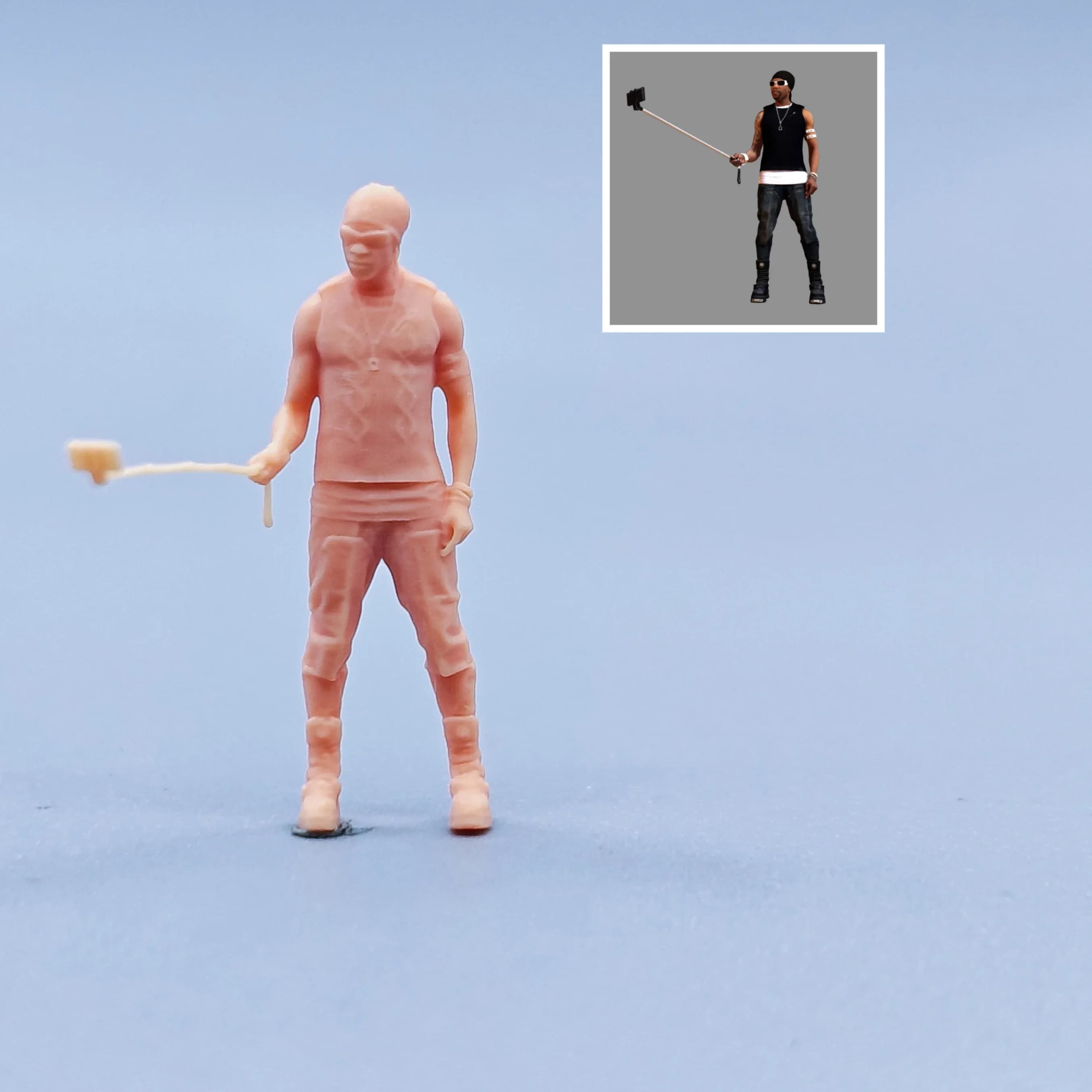 1/64 Figurine Modello in scala Resina Scatta un selfie stick e scatta foto Miniature non colorate Diorama Dipinto a mano C311