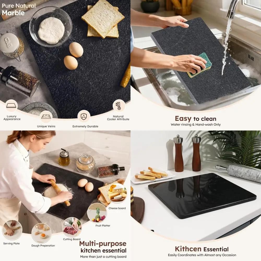 16x20 inch black granite large kitchen cutter with non-slip feet for cheese, cold cuts, pasta, chocolate - 1 piece