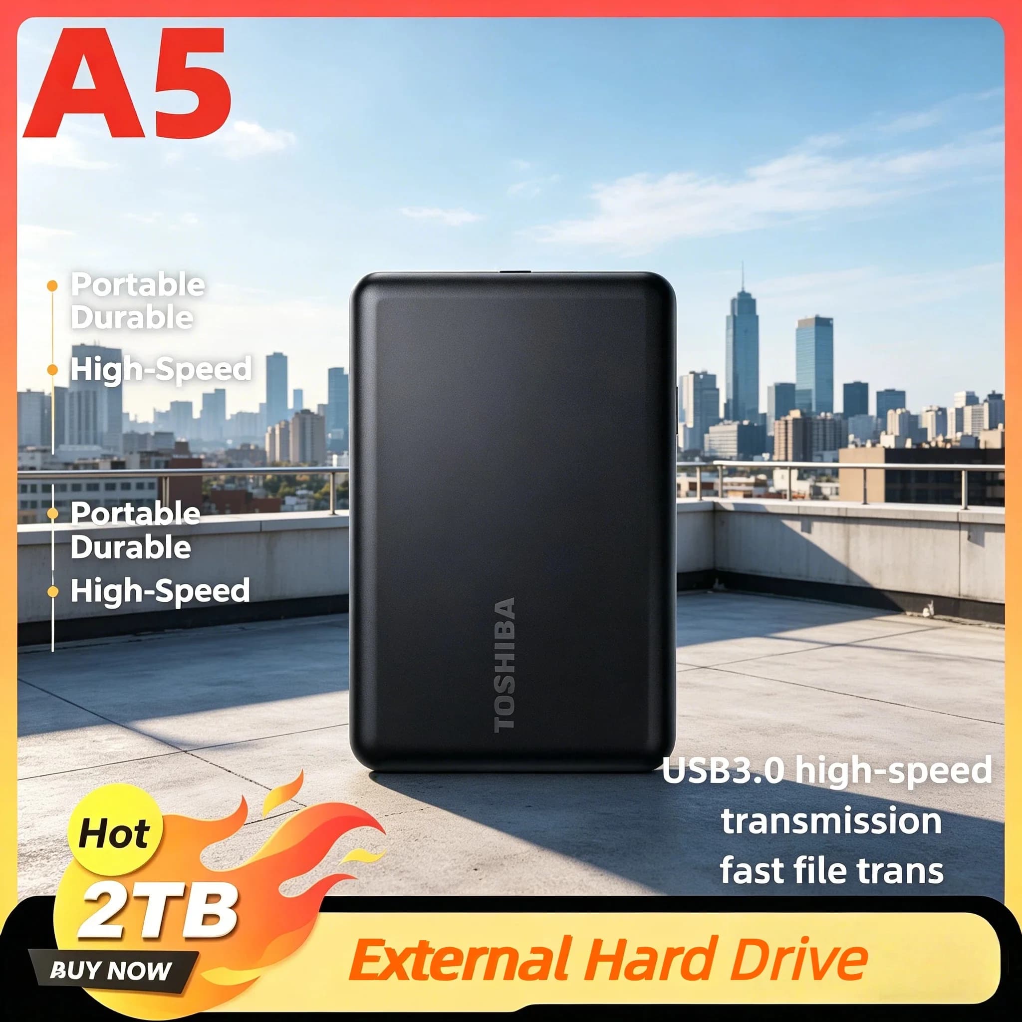 OEM per Toshiba A5, Disco Rigido Esterno Portatile Espandibile da 500GB 1TB 2TB, USB3.0, 2.5 Pollici, Box per PC, Mac, Laptop, PS4, PS5