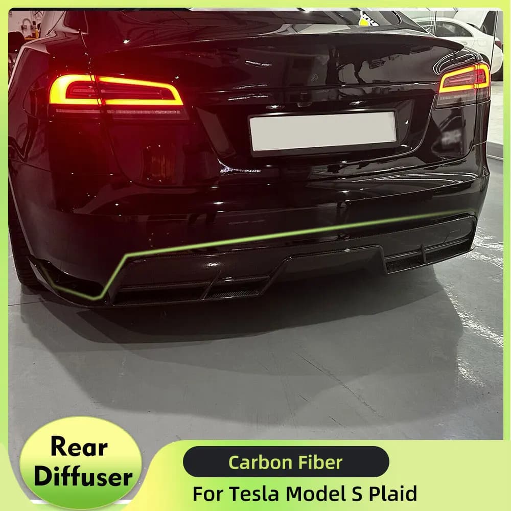 Car Rear Diffuser Lip Spoiler Bumper Guard Splitters for Tesla Model S Plaid 2021-2023 Rear Bumper Lip Splitter Carbon Fiber