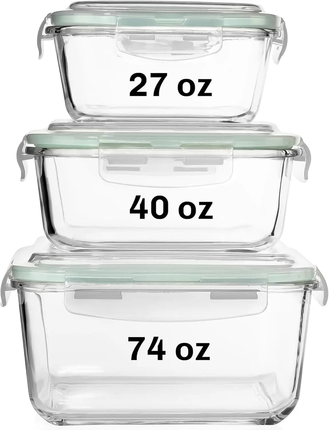 Set di 6 Contenitori Quadrati in Vetro per Alimenti con Coperchi Ermetici, Adatti per Preparazione Pasti, Congelatore, Forno, Microonde e Lavabili in Lavastoviglie