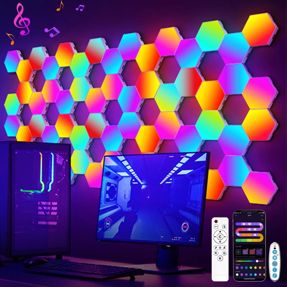 20/12/8/3 Pack luci esagonali da parete pannello RGB Smart APP luci da gioco modulari esagonali sincronizzazione musicale notturna camera da letto con luce a nido d'ape