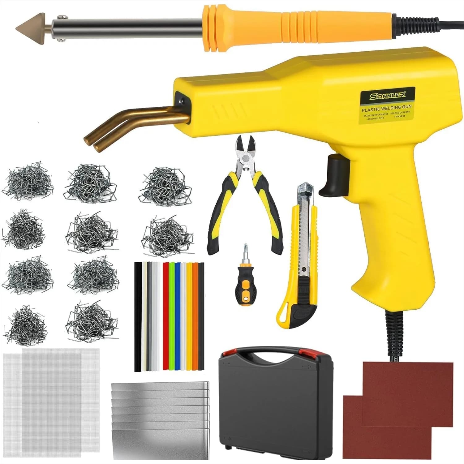Saldatore per Plastica, Kit di Saldatura 2 in 1 con 1000 Graffette a Caldo per Riparazione Crepe Paraurti Auto, Ferro, Barre, Rete Metallica