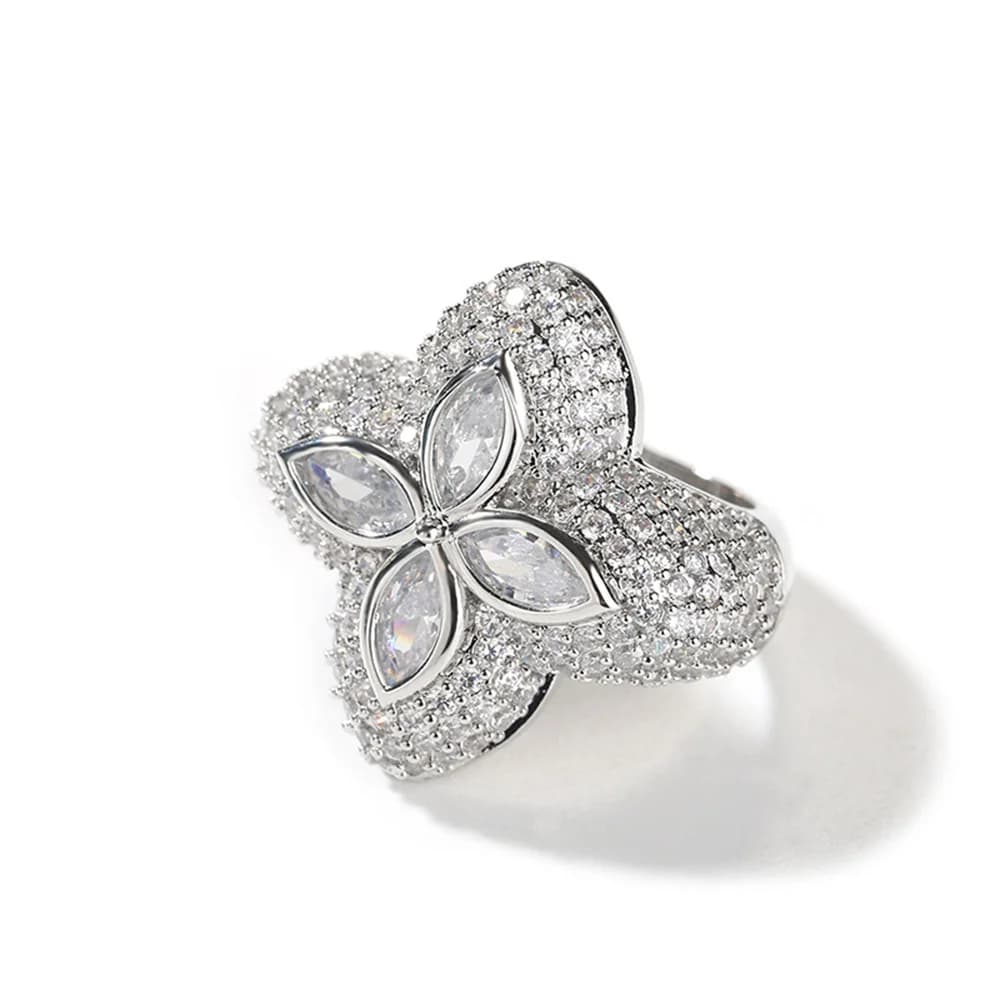Women's ring studded with zircons clover with five leaves lucky fashion light luxury, fashionable hip-hop men's cool ring