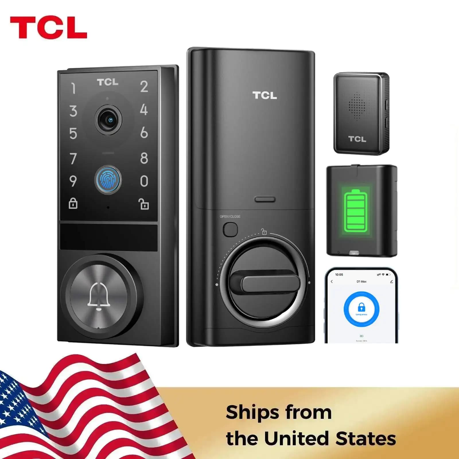 TCL D1 Max Security Video Smart Lock Camera 2K Doorbell and fingerprints Keyless input Wi-Fi 3 lock in 1 PIR motion detection