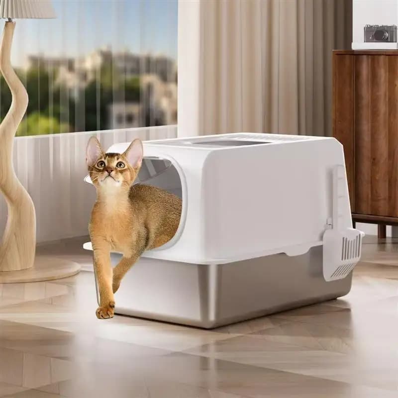 Lettiera per gatti in acciaio inossidabile con ingresso superiore Deodorante Lettiera per gatti completamente chiusa Deodorante multifunzionale