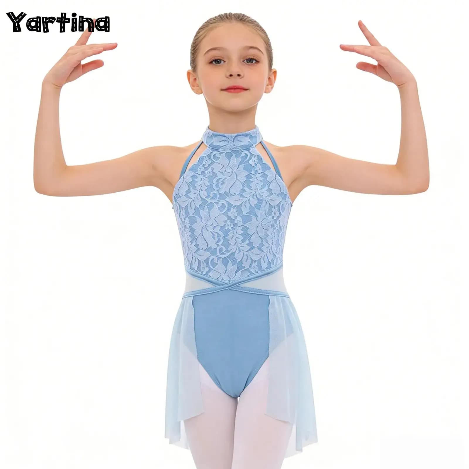 Body da ballo per bambina in pizzo floreale per bambina, vestito da ginnastica, pattinaggio artistico, balletto, body lirico, costume da ballo