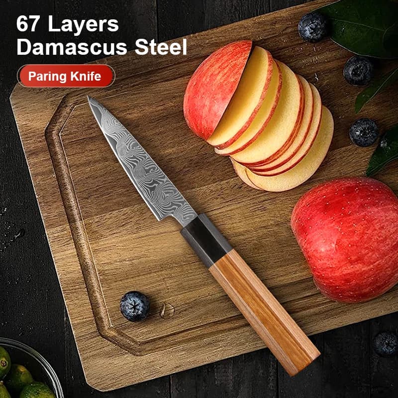 Kitchen knife Japanese 3.5' in Steel Damascus at 67 Roads, Chef's knife for peeling, Kitchen tool with Manico in Legno di Palissandro