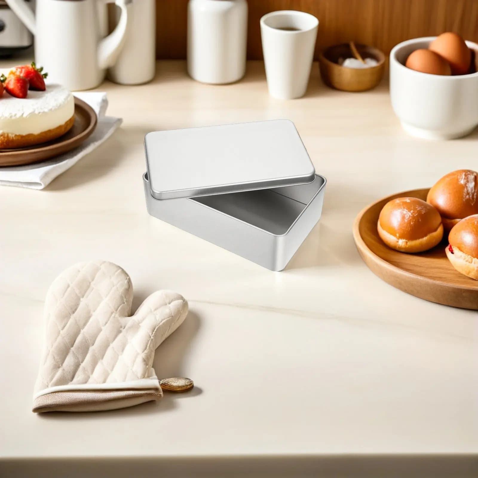 Empty Rectangle Biscuit Tin Matte Tinplate Cookie Box 7.09x4.33x1.57in Storage Container for Cakes Pastry Tiramisu Holiday