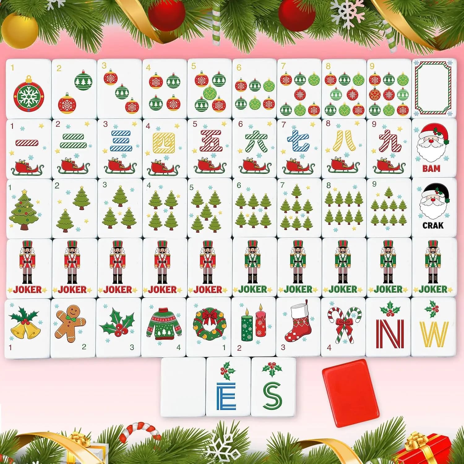 Christmas Style American Mahjong Set 160 Tiles Acrylic Mah Jongg Tiles Portable Family Board Game Christmas Holiday Gift