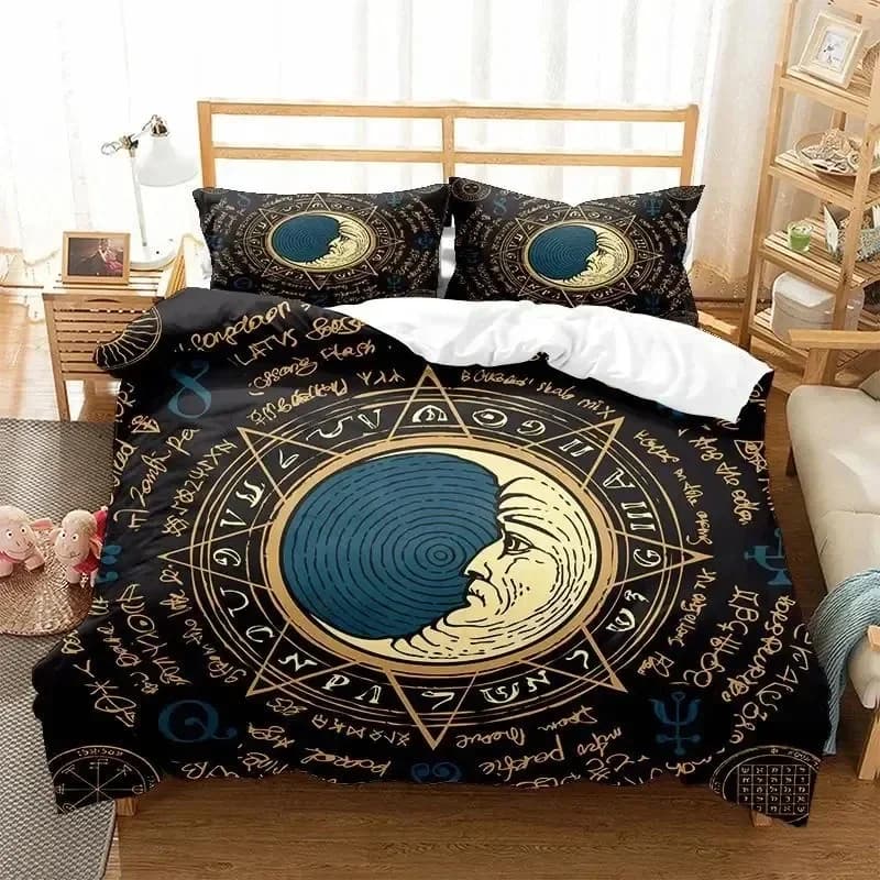 Set biancheria da letto sole e luna King Queen Size Dodici costellazioni Copripiumino zodiacale Copripiumino in poliestere per astrologia per adulti