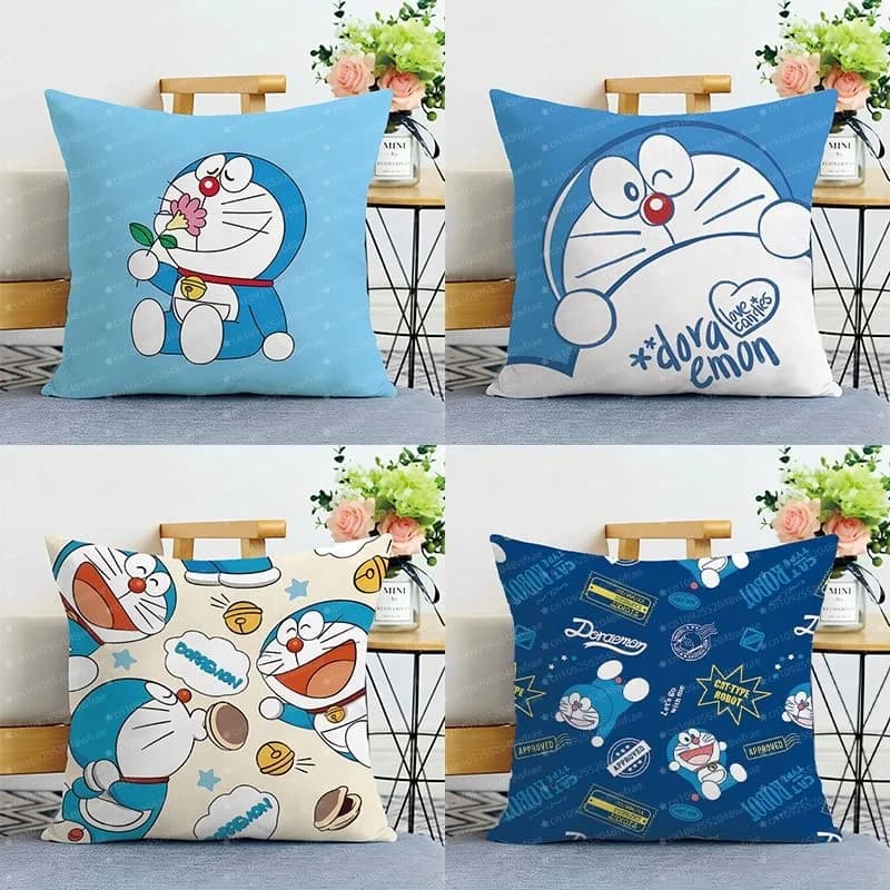 Fodera per cuscino con foto della famiglia Doraemon, cuscino quadrato per divano del soggiorno, cuscino stampato su entrambi i lati, regalo per ufficio e letto