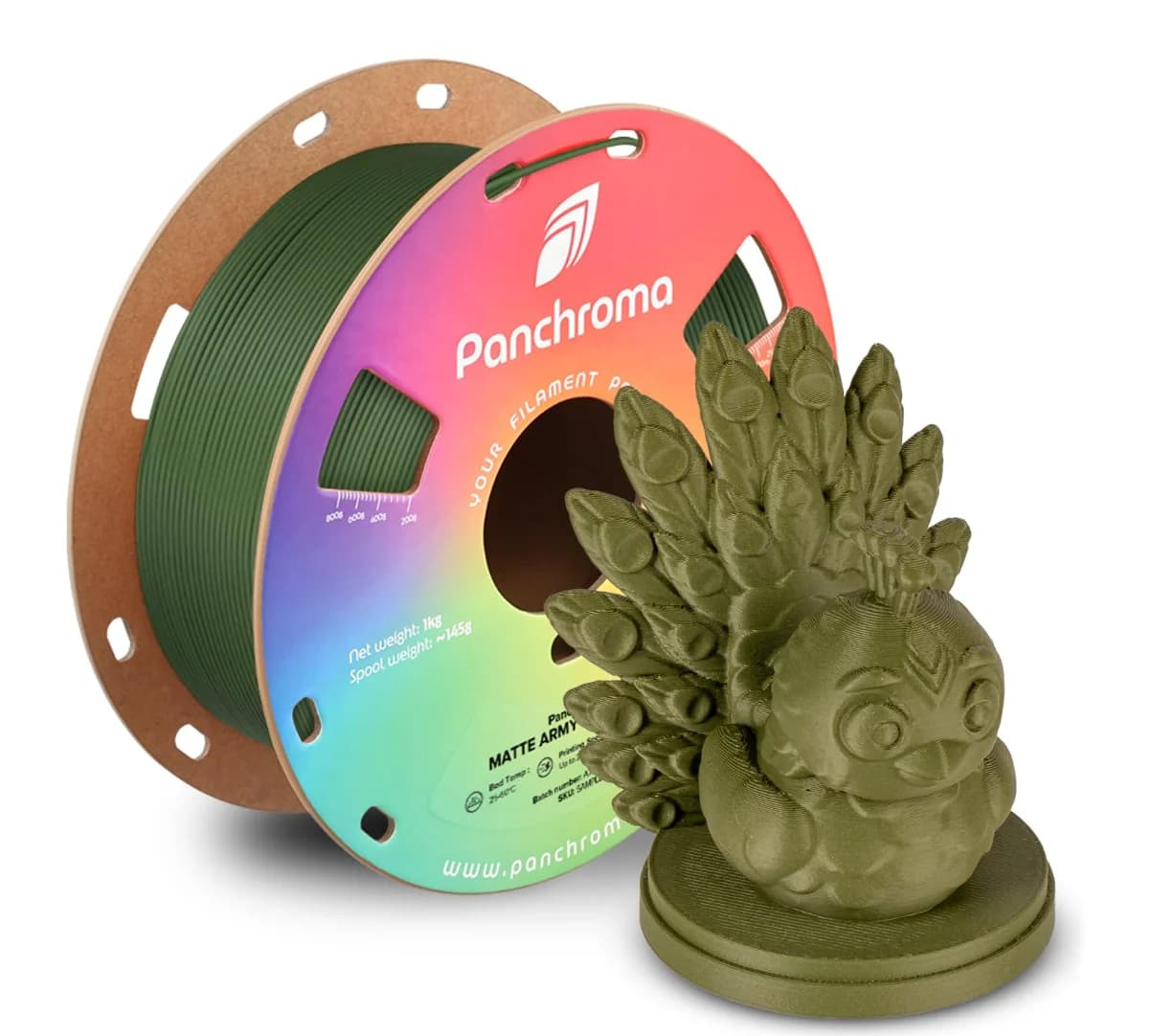 3D Polymaker Panchroma Matte PLA, military dark green 1.75 mm, compatible with most FDM 3D printers, 1 kg coil (2.2 pounds)