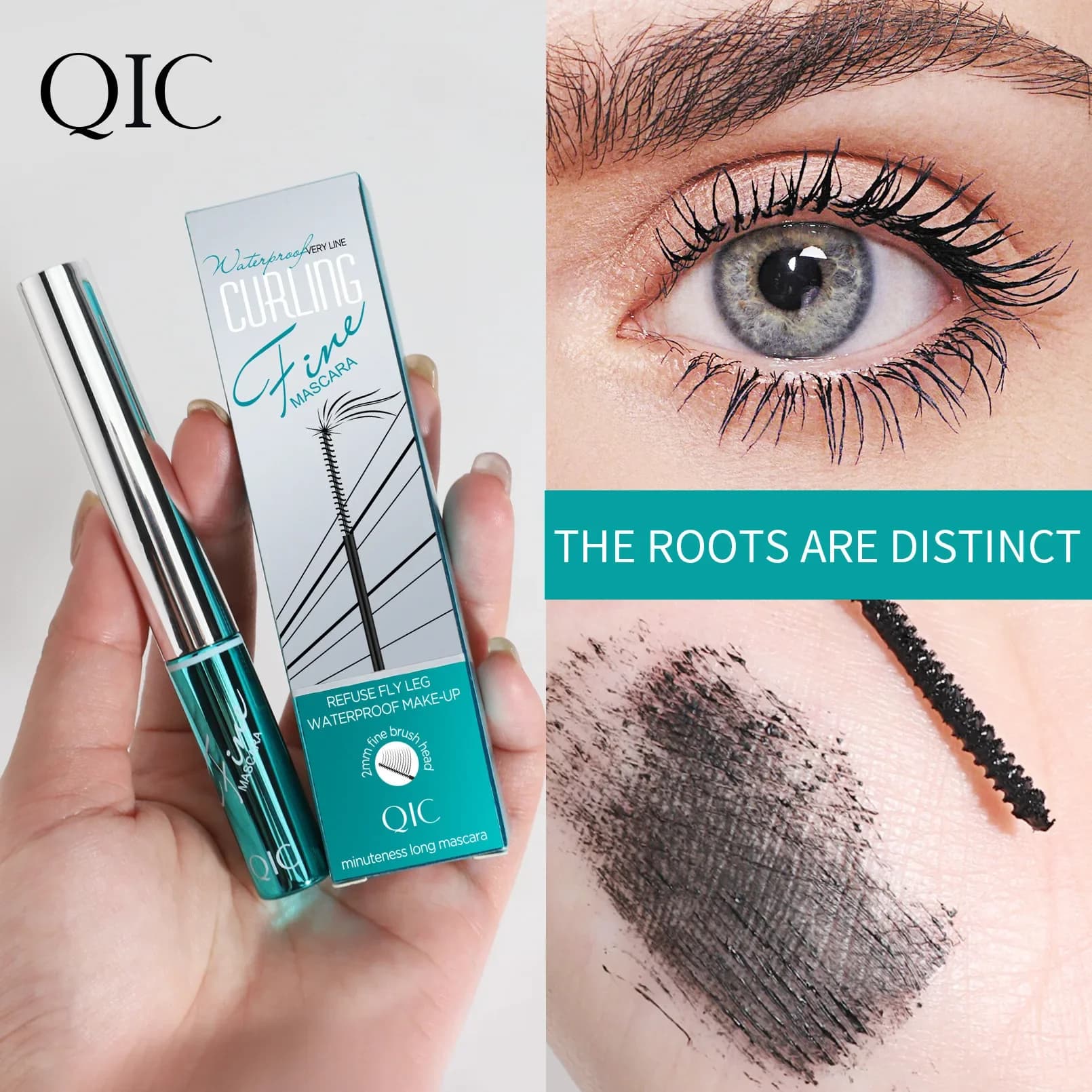 Mascara in fibra di seta QIC con pennello ultra-sottile, allunga le ciglia, impermeabile, ad asciugatura rapida, marrone/nero, effetto curling, cosmetico a lunga durata