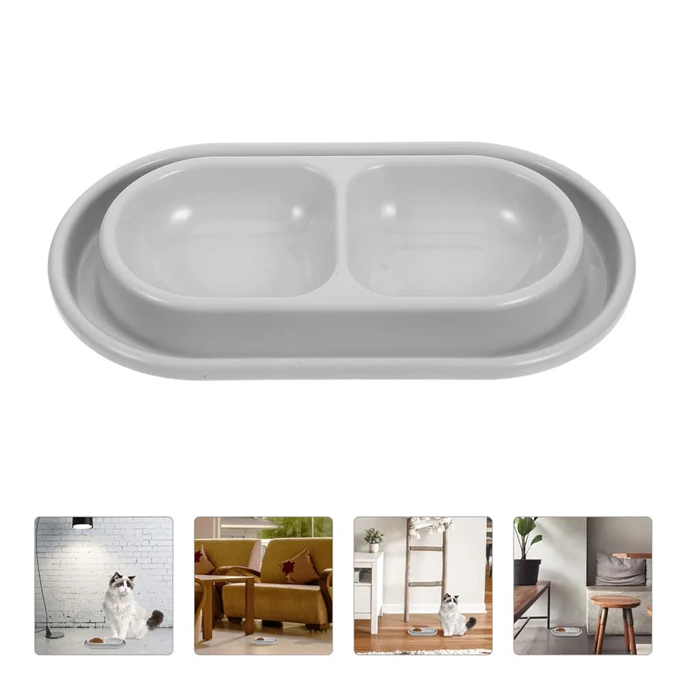 Plastic Double Cat Bowl Food and Water Separated Sky-Blue Pet Feeding Dish for Cats Dogs Small Medium Pets Outdoor Cat Feeder