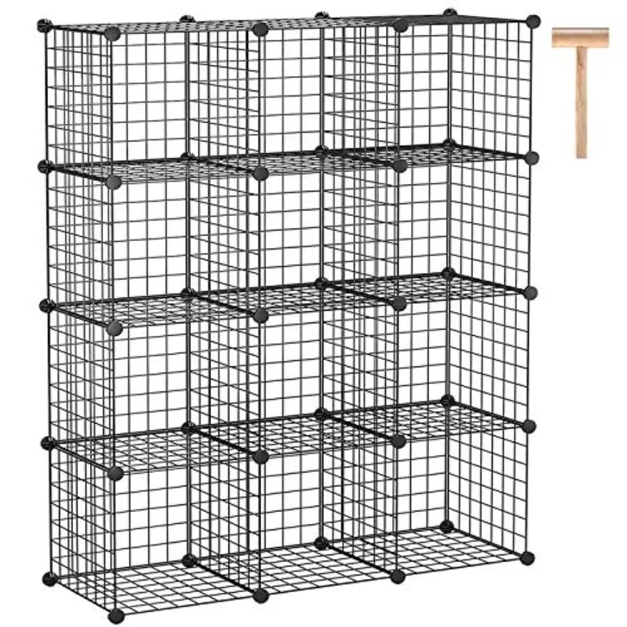 Scaffale Modulare in Metallo a 12 Cubi, Organizzatore con Contenitori a Griglia, Scaffalatura per Libreria e Armadio, Ideale per