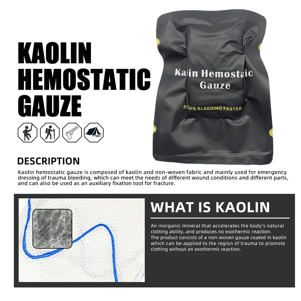 TCCC Tattico Caolino Emostatico Garza Compressa Emergenza Esterna Vincolante Fasciatura Fissa Kit di Primo Soccorso Sanguinamento Medicazione della Ferita