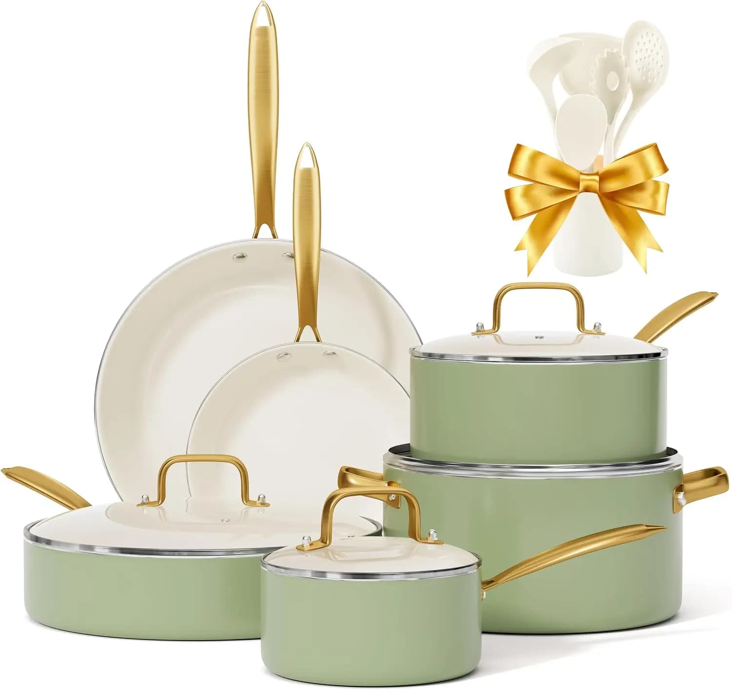 Non Stick Ceramic Cookware Set Pots Pans Utensils Dutch Oven Pot Lid Saucepan Saute Frying Pan Cooking Gifts Kitchen Non Toxic