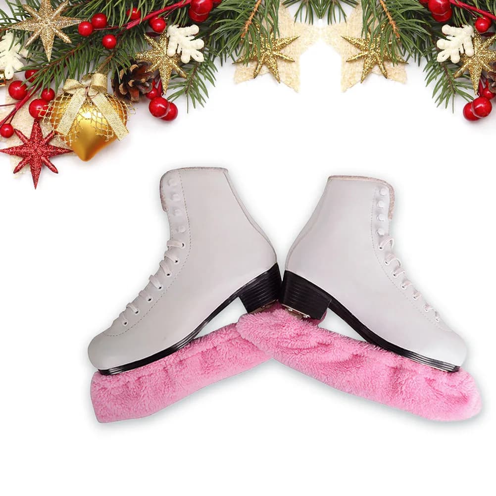 2 Paia di Protezioni per Lame di Pattini da Ghiaccio, Resistenti, in Tessuto Elastico, Assorbenti, per Pattini da Hockey e Pattinaggio Artistico, Rosa e Nero