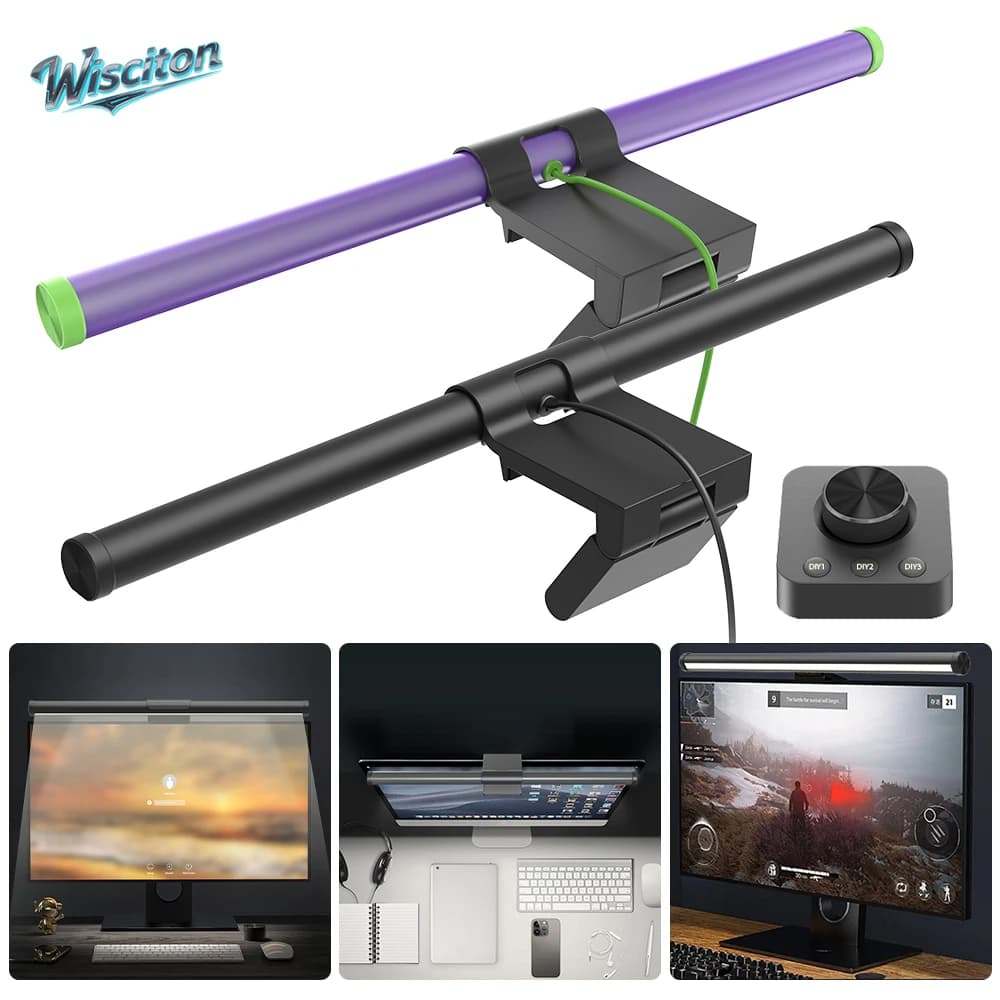Dimmable table lamp for eye care with RGB monitor light strip for reading work games learning - Atmospheric lighting