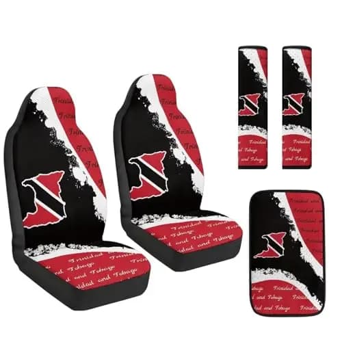Set di 5 coprisedili per auto in similpelle con cuscinetti per le spalle e protezione per il bracciolo con design della bandiera di Trinidad e Tobago