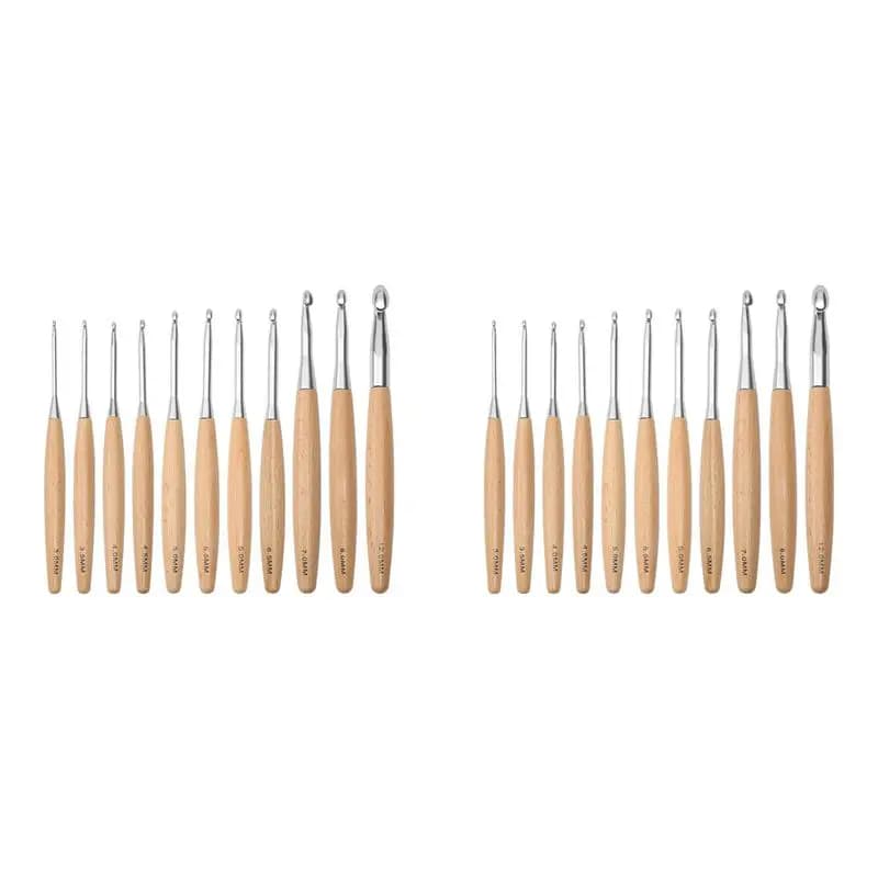 Set di 22 Uncinetti ABKW da 3.0mm a 12mm, Uncinetti con Manico in Legno, Aghi per Uncinetto a Testa Singola