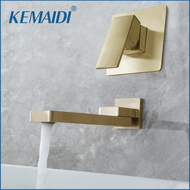 KEMAIDI rubinetti per lavabo da bagno rubinetto per bagno con beccuccio a parete in ottone cromato monocomando miscelatore per acqua calda e fredda