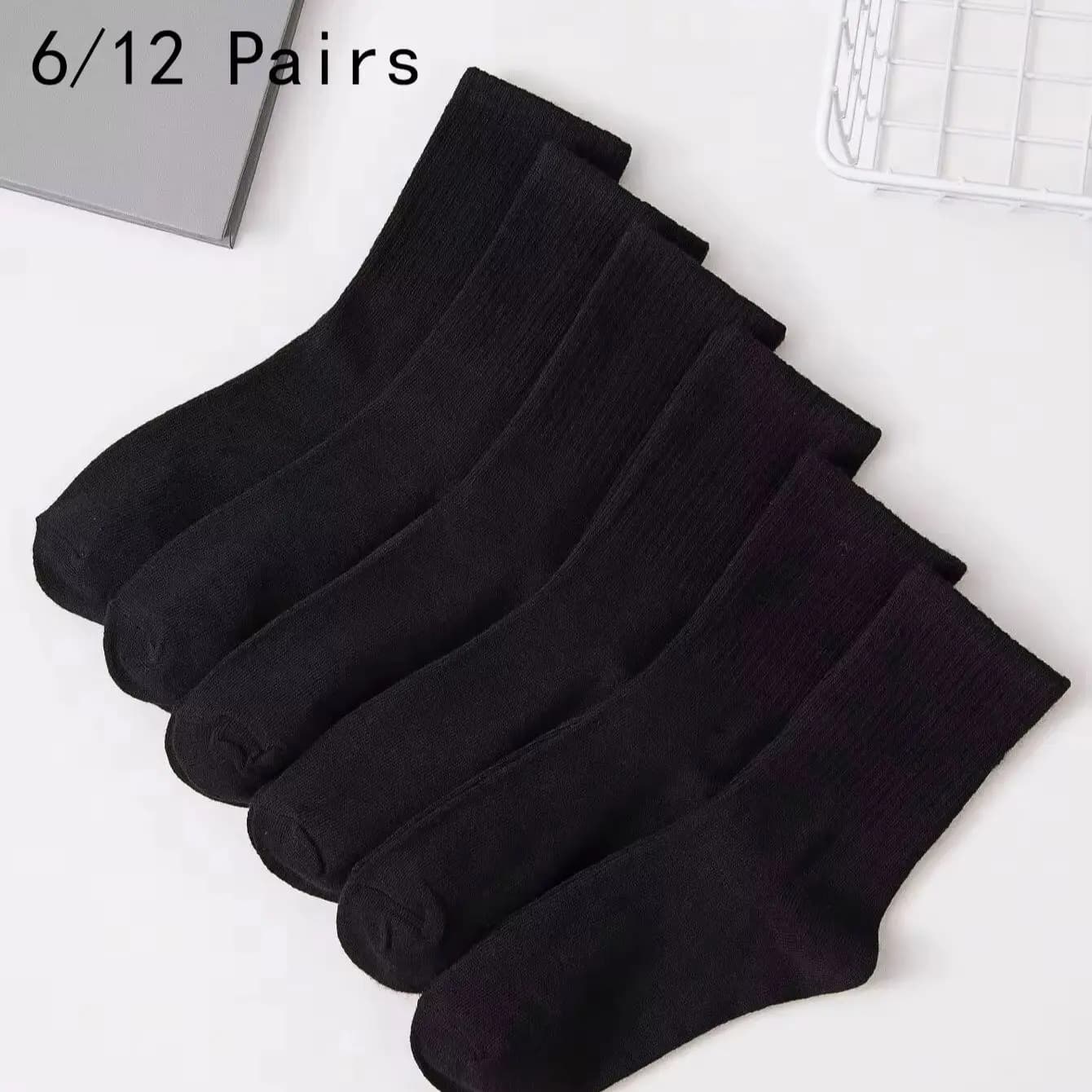 6/12 paia di calzini a tubo centrale per uomo e donna tinta unita in bianco e nero moda assorbimento del sudore traspirante e casual