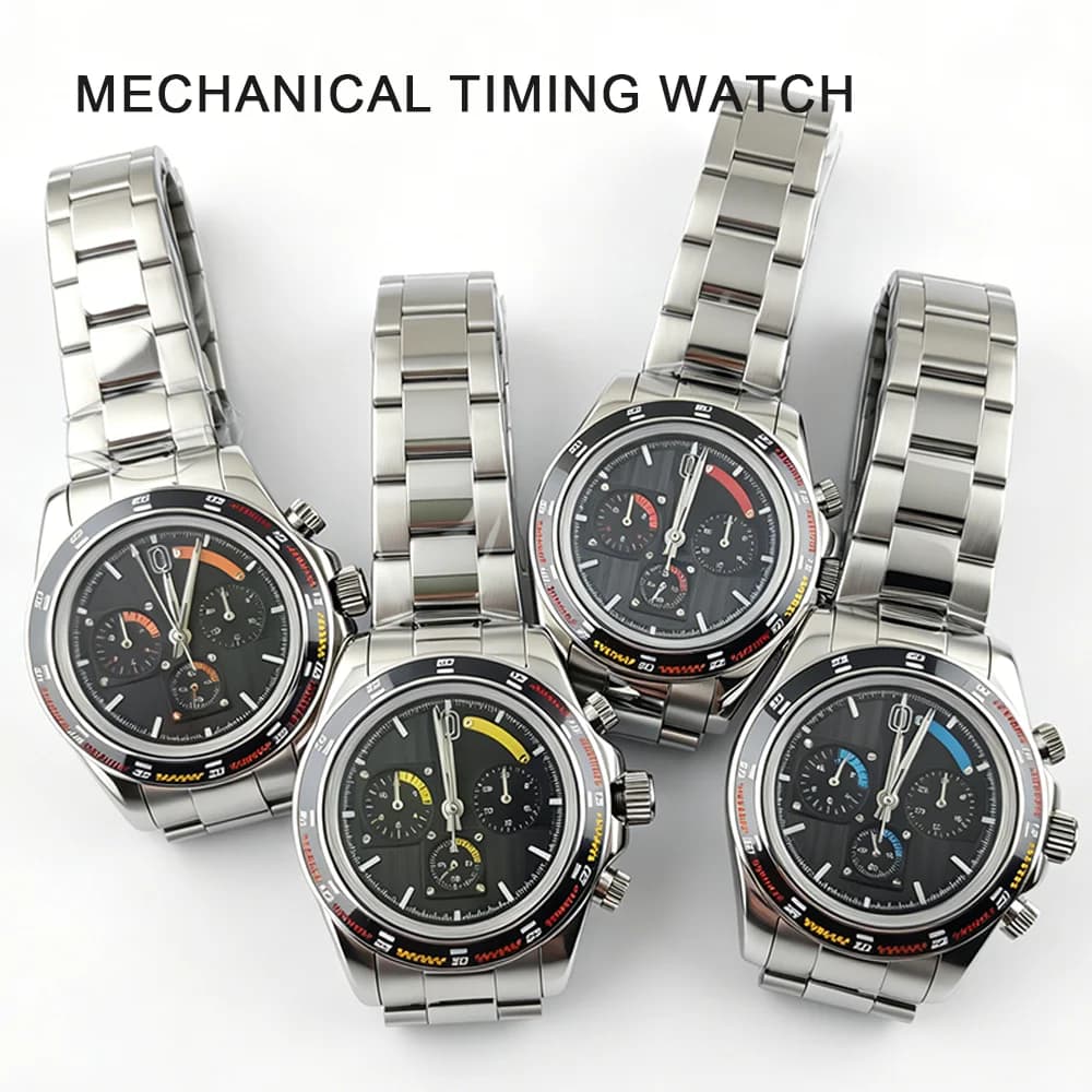3 Sub Dials Mechanical Chronograph Watch Men Automatic Stainless Steel Band Racing Waterproof Luminous Mechanical Sports Wristwa