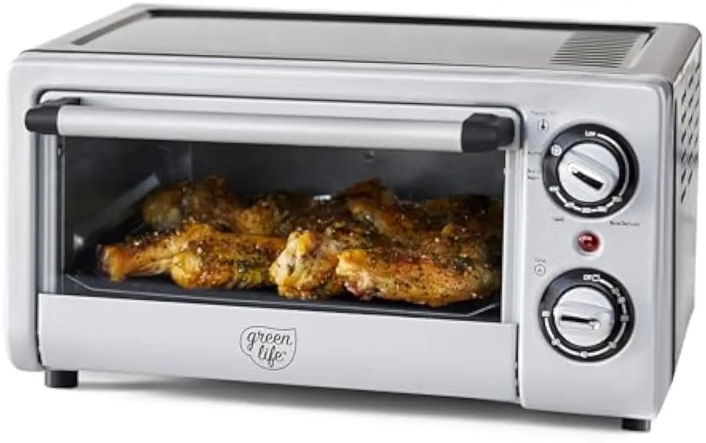Compact toaster oven with air fryer with non-stick ceramic, adjustable controls, automatic shutdown - Black