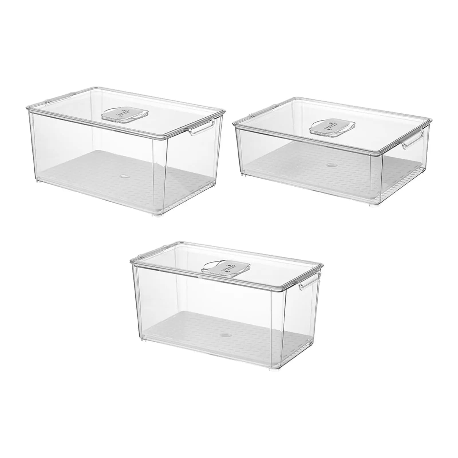 Fridge Organizer with Lid Drain Tray Reusable Fridge Storage Container Dough Proofing Box for Vegetables Fruits Meat Apples