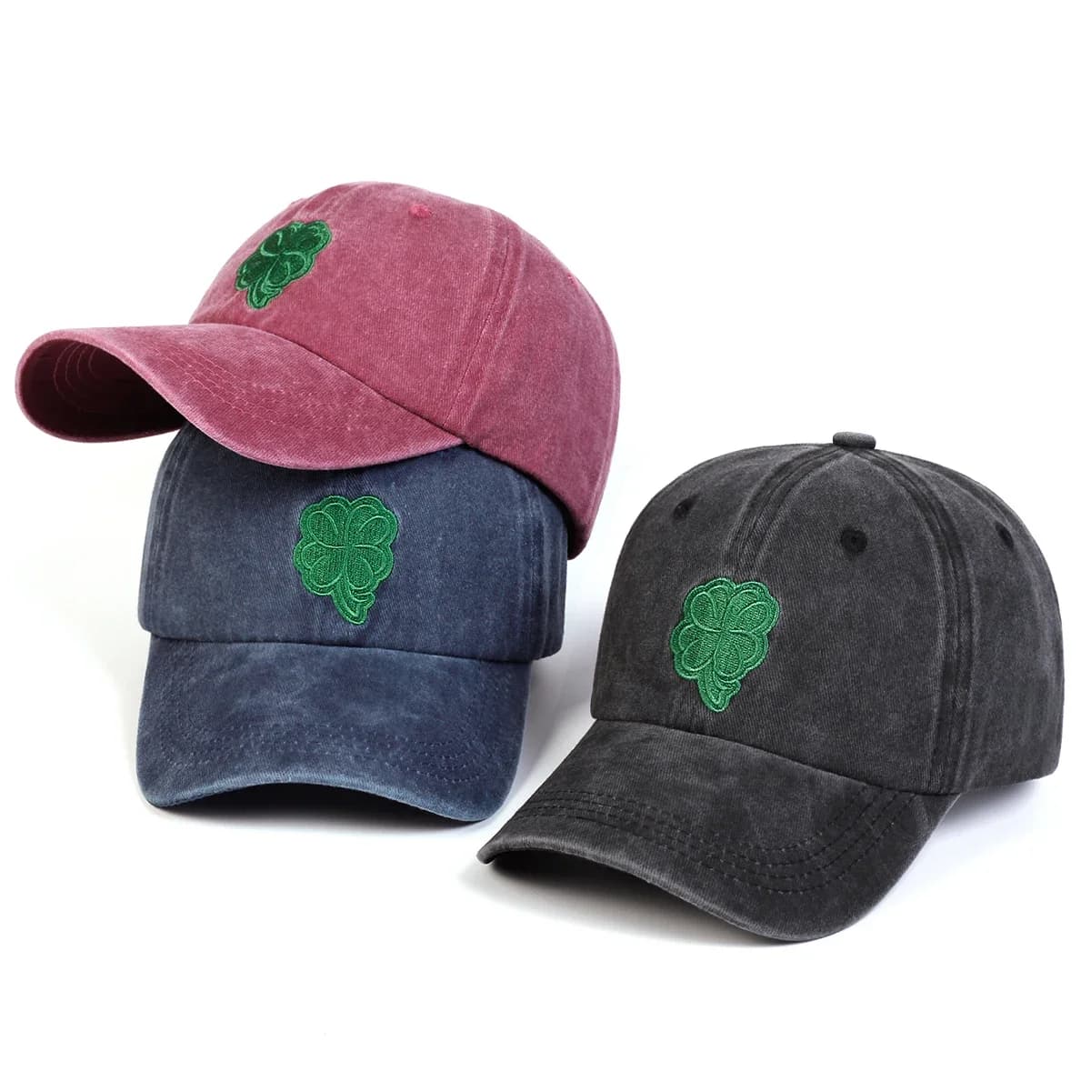 Unisex Clover Embroidery Wash Baseball Caps Spring and Autumn Outdoor Adjustable Casual Hats Sunscreen Hat Sports Cap