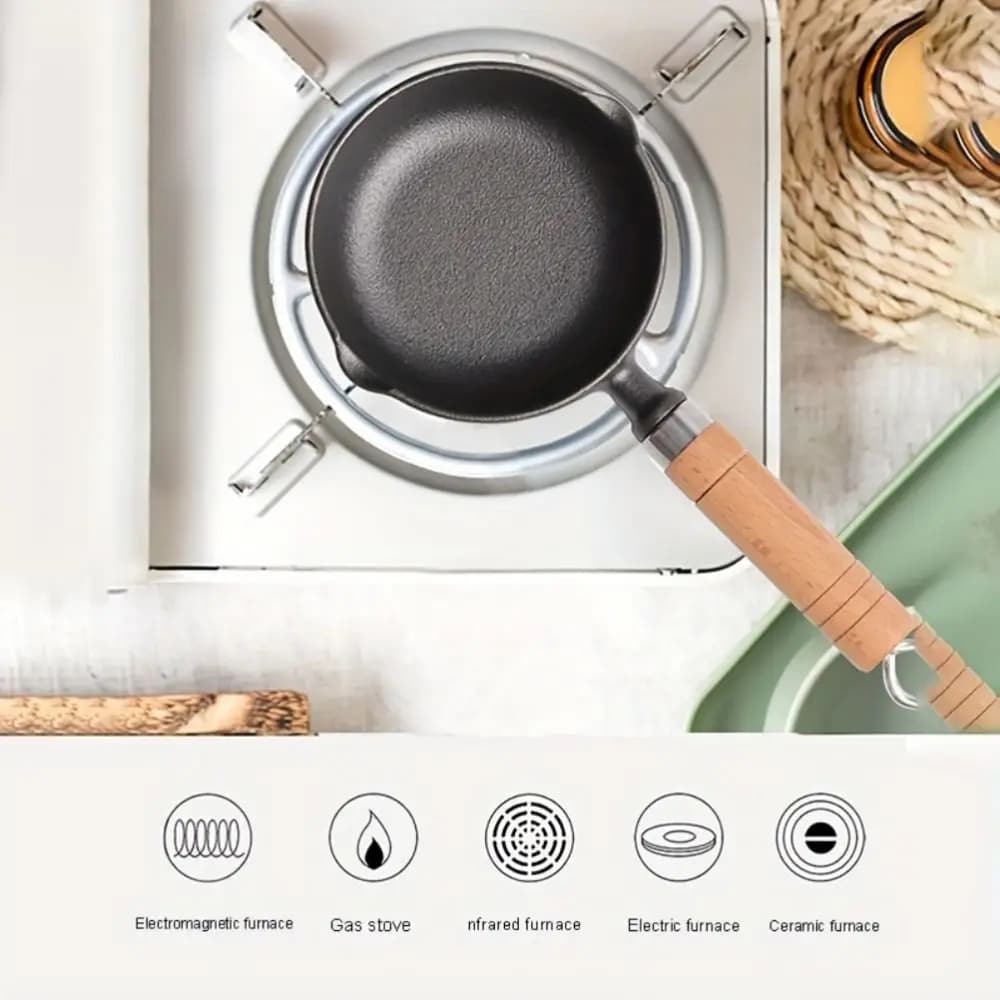 Add-on cast iron eggs mini pan Double straw-resistant shelves Non-coated non-stick pan Wooden handle Mini 11/13 cm pan
