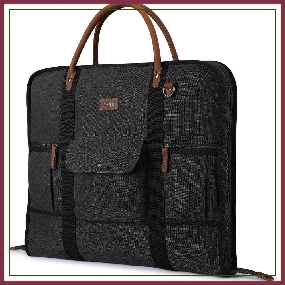 Borsa Porta Abiti in Tela e Pelle per Viaggi, Custodia per Completo da Uomo con Maniglia per il Trasporto