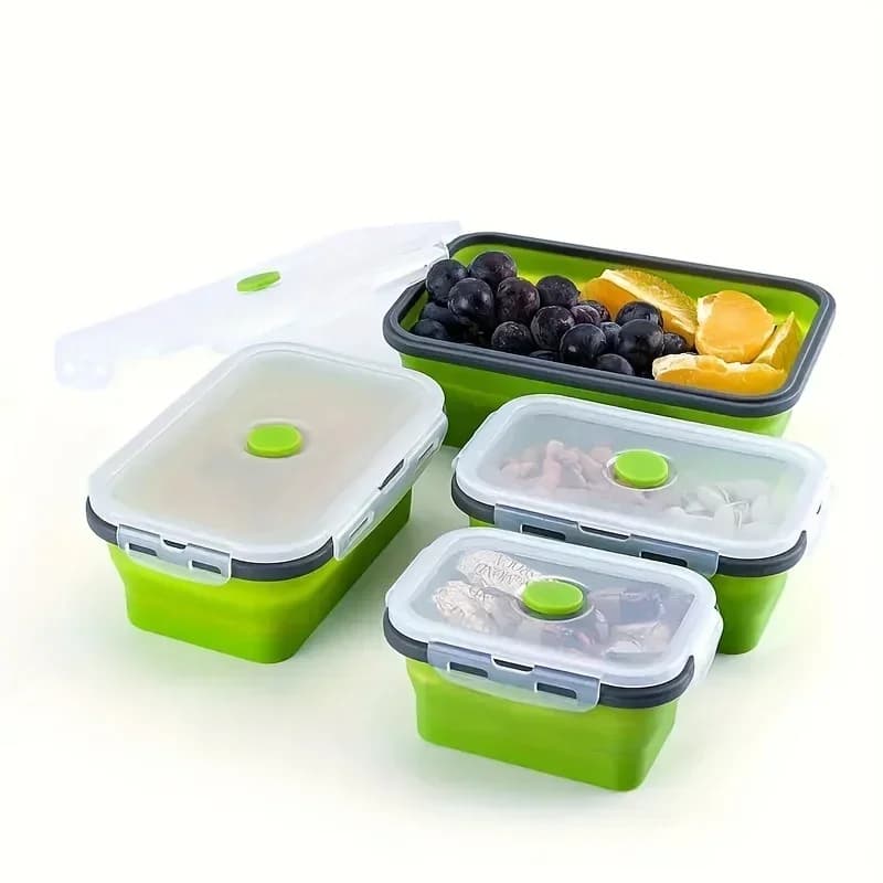 Contenitore pieghevole per alimenti in silicone, senza BPA, sicuro per microonde, per viaggi in camper, organizer da cucina ecologico