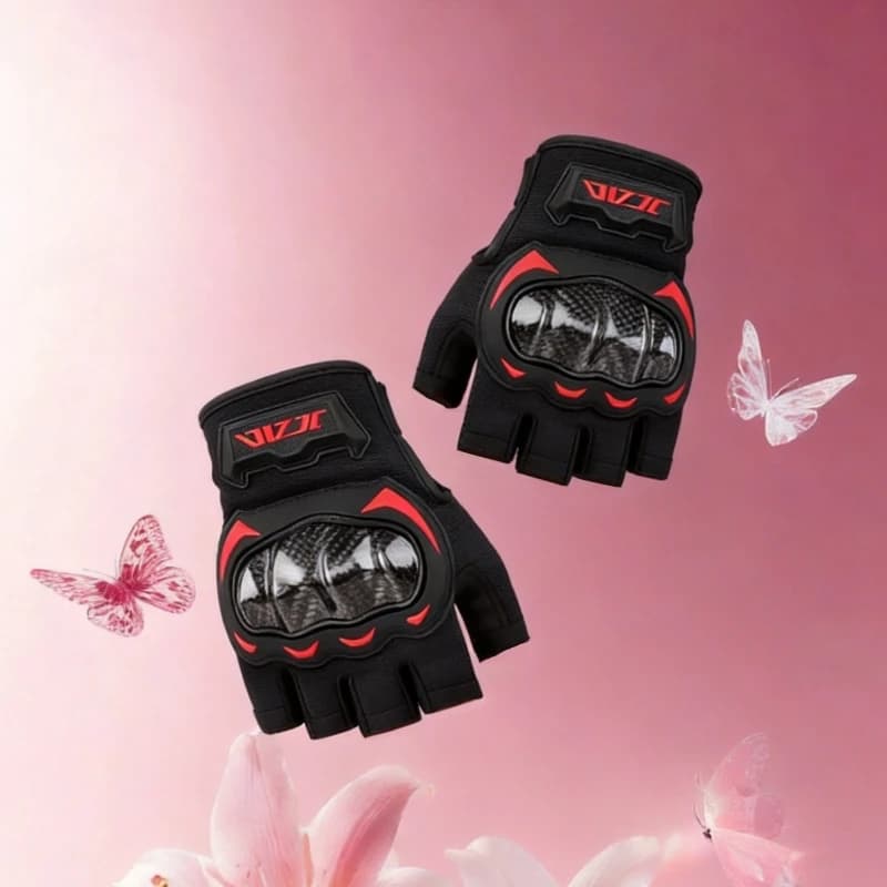 Guanti da Moto JCAA Estivi Mezze Dita Traspiranti con Guscio Rigido, Resistenti all'Usura, Protezione per Moto e Bici