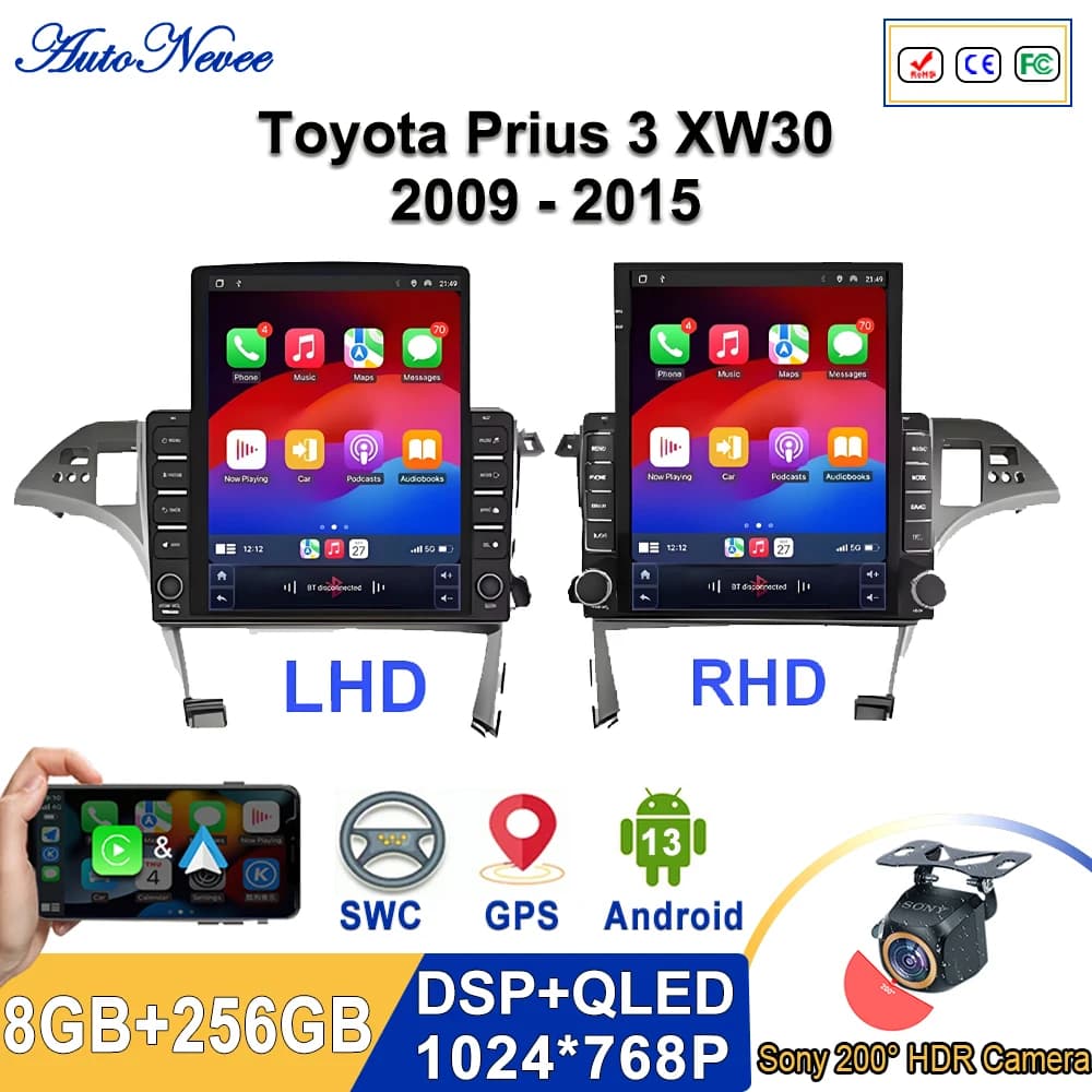9.7 pollici Android 15 Per Toyota Prius 3 XW30 2009 - 2015 Auto DVD Radio Carplay Auto Lettore Multimediale di Navigazione GPS No 2din