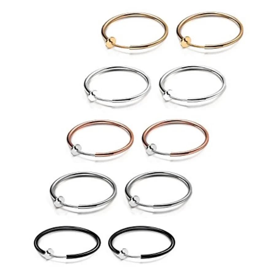 JewelrieShop Clip on Hoop Earrings for Women Fake se Ring Faux Lip Septum Ring Fake Cartilage Earrings Spring Endless Hoop Earr