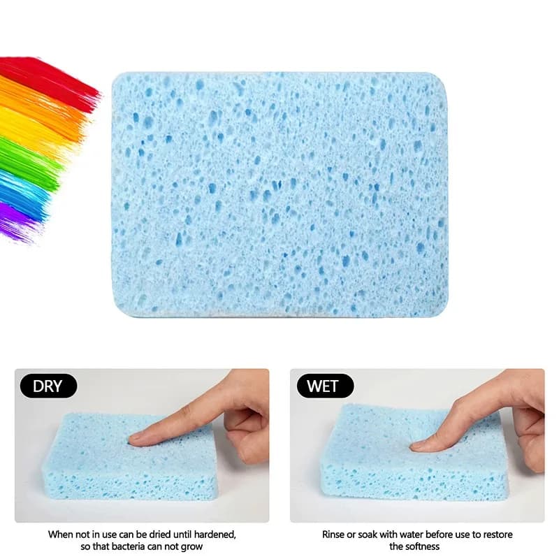 Spugna Assorbente Specifica per Pittura, Strumento per Pulizia e Idratazione per Acquerelli, Penna per Pulizia Pigmenti, Panno in Cotone di Polpa di Legno per Pulizia