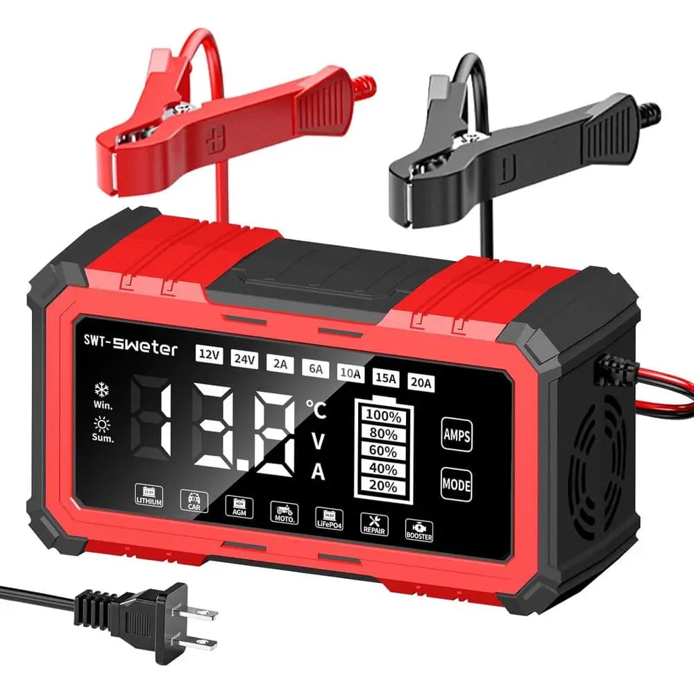 Caricabatterie/manuttore intelligente da 20 A per ioni di litio, LiFePO4, piombo acido (AGM/Gel/SLA) - Caricatore automobilistico 12 V/24 V per auto, Tru